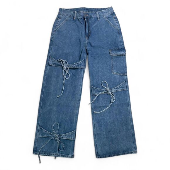 Cider Denim - CIDER Denim Mid-Rise Solid Bowknot Pocket Wide Leg Jeans, NEW! Size XXL